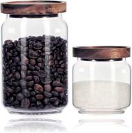 vensp clear borosilicate glass storage jars: airtight wooden lids for kitchen storage - sugar, salt, loose tea container - 19floz, 29floz, 2 piece set логотип