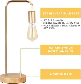 img 2 attached to 🌟 Set of 2 HAITRAL Industrial Table Lamps - Gold Bedside Lamps for Bedroom, Living Room, and Office (Bulb Not Included)