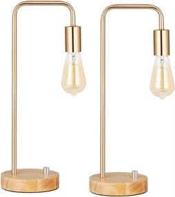 img 4 attached to 🌟 Set of 2 HAITRAL Industrial Table Lamps - Gold Bedside Lamps for Bedroom, Living Room, and Office (Bulb Not Included)