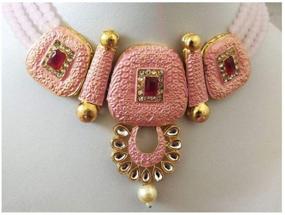 img 1 attached to 👑 Exquisite Jewar Mandi Brass Pink Collar Contemporary/Fashion Gold Plated Necklaces Set for Women &amp; Girls - Style 8501