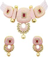 👑 exquisite jewar mandi brass pink collar contemporary/fashion gold plated necklaces set for women &amp; girls - style 8501 logo