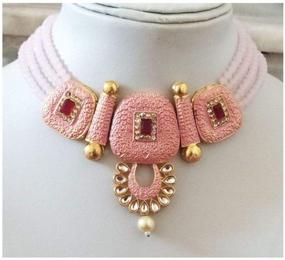 img 2 attached to 👑 Exquisite Jewar Mandi Brass Pink Collar Contemporary/Fashion Gold Plated Necklaces Set for Women &amp; Girls - Style 8501