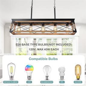 img 1 attached to 🏡 Airposta Farmhouse Rustic Wood Chandelier, 5-Light Metal Rectangle Dining Room Swag Lighting, Industrial Linear Cage Pendant Light Fixtures Hanging Lamp for Kitchen Island