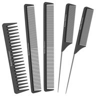 набор причесочных расчесок bardeau essentials salon styling combs - 5 штук профессиональных черных расчесок из карбонового волокна для мужчин и женщин: расческа для распутывания волос, расческа с "крысым хвостом", расческа для укладки и комбинированная расческа салонного качества. логотип