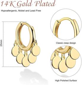 img 3 attached to 👂 UHIBROS Gold Huggie Hoop Earrings: 14K Gold Plated Dainty Tassel Dangle Earrings for Women