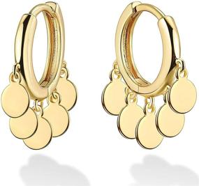 img 4 attached to 👂 UHIBROS Gold Huggie Hoop Earrings: 14K Gold Plated Dainty Tassel Dangle Earrings for Women