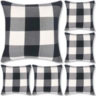 🐃 buffalo check plaid throw pillow covers - 6 pack 18x18" black and white, farmhouse square decorative pillow covers for home decor by decorbay logo