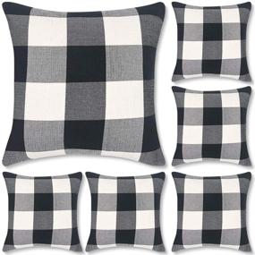 img 4 attached to 🐃 Buffalo Check Plaid Throw Pillow Covers - 6 Pack 18x18" Black and White, Farmhouse Square Decorative Pillow Covers for Home Decor by Decorbay