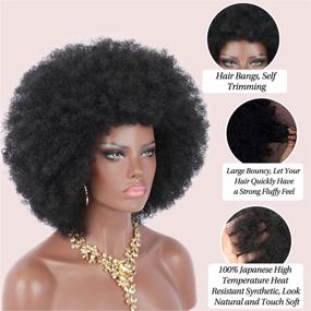 img 1 attached to 👩 Premium Synthetic Hair Wigs for Black Women - Kalyss 8" Short Afro Kinky Curly Hair Wigs, Large Bouncy and Soft Natural Looking, 150% Density, in Black