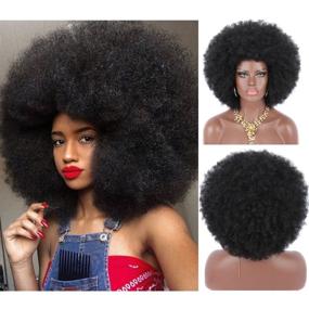 img 2 attached to 👩 Premium Synthetic Hair Wigs for Black Women - Kalyss 8" Short Afro Kinky Curly Hair Wigs, Large Bouncy and Soft Natural Looking, 150% Density, in Black