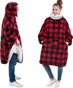img 4 attached to 🔴 Pavilia Wearable Blanket Hoodie: Sherpa Fleece Checker Red for Ultimate Cozy Warmth