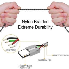 img 1 attached to 🔌 USB Тип С кабель 4 штуки (3/6/6/10 ФТ) Нейлоновая оплетка 3А Быстрая зарядка Синхронизационный кабель для Samsung Galaxy S10 S20 Plus Note 10 9 S8/S9 LG Nexus 5X/6P (Черный Серебряный)