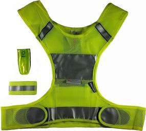 img 4 attached to 🚦 High-Visibility Yellow Reflective Safety Vest for Running or Cycling, Enhanced with 3M Scotchlite Reflective Material - Including LED Reflector and Armband