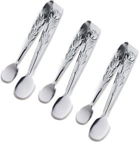 img 4 attached to Sunenlyst 3PCS Mini Serving Tongs - Rose Stainless Steel - 4 Inch - Ideal for Sugar Cubes, Tea, Coffee, Party Appetizers, Desserts - Silver