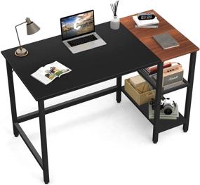 img 4 attached to 🖥️ CubiCubi Computer Home Office Desk: 40 Inch Small Study Writing Table with Storage Shelves, Splice Board - Black/Walnut