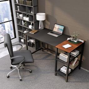 img 3 attached to 🖥️ CubiCubi Computer Home Office Desk: 40 Inch Small Study Writing Table with Storage Shelves, Splice Board - Black/Walnut