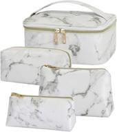 💼 hedume set of 4 makeup bags - portable travel cosmetic bags with gold zipper for women, girls, and men - marble waterproof organizer case logo