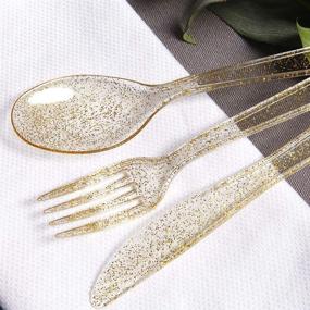 img 2 attached to 🍽️ WDF 360 Gold Plastic Silverware Set - Disposable Gold Glitter Plastic Cutlery - 120 Gold Forks, 120 Gold Spoons, 120 Gold Knives Included