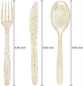 img 3 attached to 🍽️ WDF 360 Gold Plastic Silverware Set - Disposable Gold Glitter Plastic Cutlery - 120 Gold Forks, 120 Gold Spoons, 120 Gold Knives Included