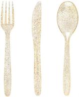 🍽️ wdf 360 gold plastic silverware set - disposable gold glitter plastic cutlery - 120 gold forks, 120 gold spoons, 120 gold knives included logo