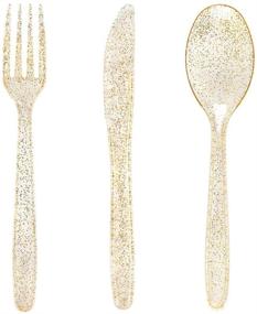 img 4 attached to 🍽️ WDF 360 Gold Plastic Silverware Set - Disposable Gold Glitter Plastic Cutlery - 120 Gold Forks, 120 Gold Spoons, 120 Gold Knives Included