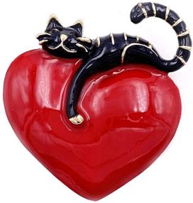 img 4 attached to ❤️ LAXPICOL Прекрасный красно-черный брошь с эмалью в виде кошки и сердца: идеальный подарок на День святого Валентина для подруги