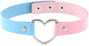 img 4 attached to 💖 ANFUN Love Heart Choker: Gothic Punk Short Necklace - New Fashion Girls Collar Punk Collar Choker in Double Color PU Leather