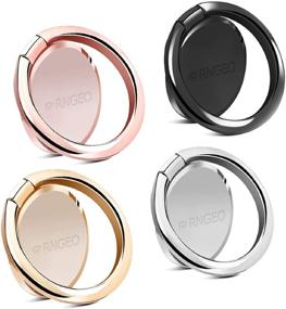 img 4 attached to 📱 Rngeo Finger Ring Stands Set - Pack of 4 Universal Thin 360° Rotation Phone Rings for iPhone, Android & Other Smartphones - Rose Gold, Gold, Gray, Silver & Black (4-Packs)