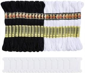 img 4 attached to 🧵 24 Skeins of Black and White Cotton Embroidery Floss for Cross Stitching and Friendship Bracelets, Including 12 Floss Bobbins - Ideal for Halloween Knitting and Cross Stitch Projects