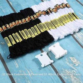 img 3 attached to 🧵 24 Skeins of Black and White Cotton Embroidery Floss for Cross Stitching and Friendship Bracelets, Including 12 Floss Bobbins - Ideal for Halloween Knitting and Cross Stitch Projects