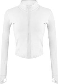 img 4 attached to 🧥 Uaneo Womens White Cropped Slim Athletic Yoga Workout Track Sports Zip Up Jacket: Elevate Your Activewear Style