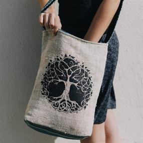 img 3 attached to 🌳 Tranquil Boho Stripes: Tree of Life Canvas Crossbody Sling Purse - Hemp &amp; Cotton Blend, Ideal for Festivals, Beach, Everyday Wear &amp; More