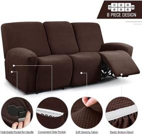 img 2 attached to 🛋️ TAOCOCO 8-Piece Recliner Sofa Covers | Stretchable Slipcovers for Large 3-Seat Reclining Couch | Soft Jacquard Pattern Furniture Protector | Chocolate Brown