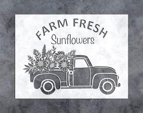 img 3 attached to 🚜 Rustic Farmhouse Vintage Sunflower Red Truck Stencil (12x16Inch) - GSS Designs Farm Fresh Sunflowers Farm Decor for Retro Wood Background Sunflower Farm (SL-086)