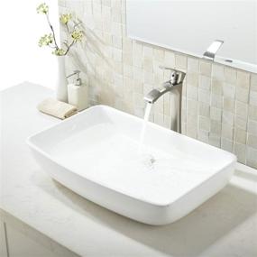 img 2 attached to 🚽 VOKIM Bathroom Sink and Faucet Combo - Elegant White Round Above Counter Porcelain Ceramic Basin with Brushed Nickel Faucet and Pop Up Drain Combo