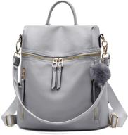 🎒 stylish leather backpack purse with headphone plug for women | multifunctional designer ladies book bag - light grey pu logo