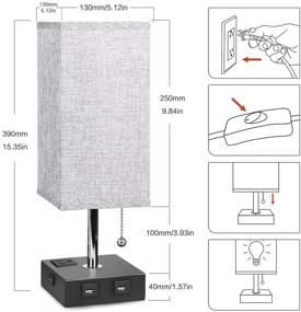 img 3 attached to 💡 Grey Fabric USB Bedside Table Lamp with 2 USB Ports & 1 Outlet - Modern Nightstand Lamp for Bedroom, Guest Room, or Office - Ambient Light Desk Lamp