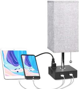 img 4 attached to 💡 Grey Fabric USB Bedside Table Lamp with 2 USB Ports & 1 Outlet - Modern Nightstand Lamp for Bedroom, Guest Room, or Office - Ambient Light Desk Lamp