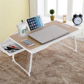 img 3 attached to 🖥️ Portable Laptop Desk with Drawer - Astoryou Notebook Stand Table with Convenient Handle, Foldable Legs, Cup Slot - Ideal for Bed, Sofa, Couch, Floor - Beige