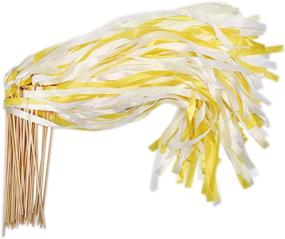 img 4 attached to 🎀 40-Pack Ribbon Wands - MeiMeiDa Yellow Fairy Wands with Bells and Wooden Sticks, Vibrant Silk Party Streamers for Wedding Wishes, Children's Birthdays, Dance Party Favors