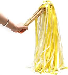 img 2 attached to 🎀 40-Pack Ribbon Wands - MeiMeiDa Yellow Fairy Wands with Bells and Wooden Sticks, Vibrant Silk Party Streamers for Wedding Wishes, Children's Birthdays, Dance Party Favors