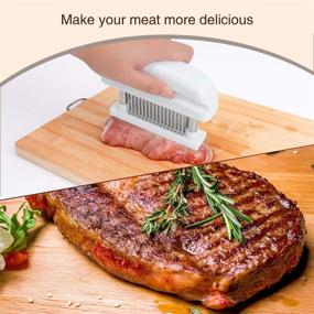 img 3 attached to 🔪 Enhanced Meat Tenderizer Needle Tool: 48 Stainless Steel Blades, Safety Lock, and LEDORR Kitchen Accessory for Perfectly Tender Steak, Beef, Pork, Fish, and Chicken - White