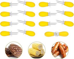 img 4 attached to 🌽 Unves Stainless Steel Corn Holders - 16Pcs/8 Pairs for Sweetcorn - Durable BBQ Camping and Outdoor Kitchen Tool