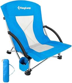 img 4 attached to 🏖️ KingCamp Portable Folding Low Sling Beach Chair with Padded Armrest and Cup Holder - Heavy Duty Mesh Backpacking Chair for Outdoor, Camping, BBQ, Beach, Travel, Picnic