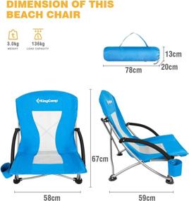 img 1 attached to 🏖️ KingCamp Portable Folding Low Sling Beach Chair with Padded Armrest and Cup Holder - Heavy Duty Mesh Backpacking Chair for Outdoor, Camping, BBQ, Beach, Travel, Picnic