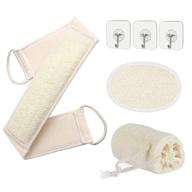 3-pack natural loofah exfoliating body scrubber - shower back scrubber, loofah pad sponge for men and women, vvlife loufas bath scrubber, deep cleansing, dead skin removal, with hooks included logo