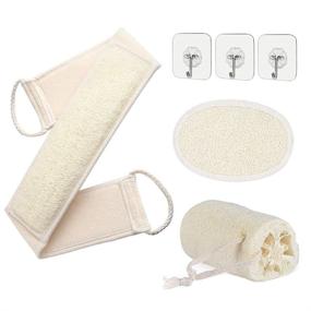 img 4 attached to 3-Pack Natural Loofah Exfoliating Body Scrubber - Shower Back Scrubber, Loofah Pad Sponge for Men and Women, VVlife Loufas Bath Scrubber, Deep Cleansing, Dead Skin Removal, with Hooks Included