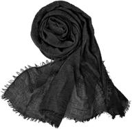 stylish wobe women's soft cotton hemp scarf shawl: lightweight, warm, and sunscreen pashmina hijab, perfect for travel, fancy events, and everyday wear - pure black logo