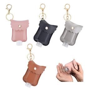 img 4 attached to Convenient XUANCAOMAO Leather Travel Bottle Keychain Set - 4 Sets of 30ML Portable Leakproof Squeeze Bottles for Hand Sanitizer, Soap, Lotion (4 colors)