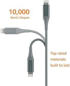 img 3 attached to Кабель зарядки для iPhone Amazon Basics с сертификацией MFi, ABS USB-A к Lightning, для Apple iPhone, iPad, ресурсом изгибов 10 000 раз - Midnight Green, 1 фут